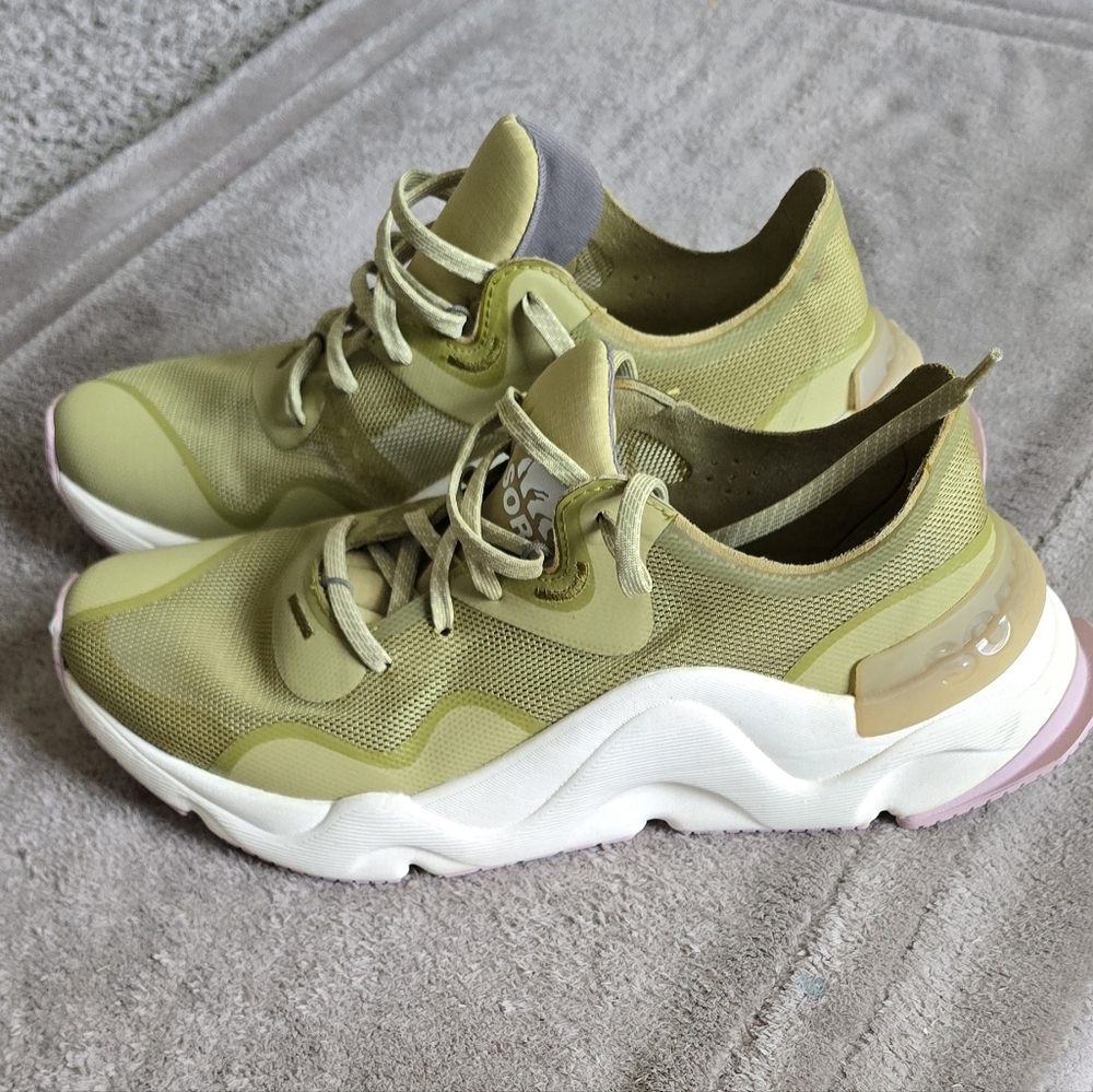 Adidas Olive and White Sneakers with Pink Accents